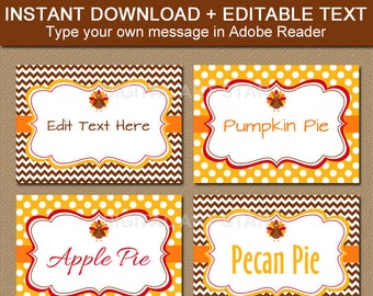 Thanksgiving Labels, PRINTABLE Thanksgiving Buffet Cards Digital Download, Fall Place Cards, Candy Buffet Labels, EDITABLE Tent Cards T4