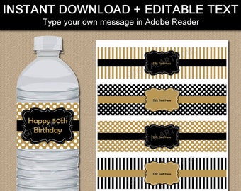 Golden Birthday Water Bottle Labels - Printable Golden Anniversary Party Decorations - 50th Birthday Party Decor - 50th Anniversary Label B3