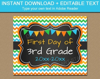 First Day of 3rd Grade Sign Instant Download, Editable Sign, First Day of Third Grade Sign Printable, Back to School Sign Chalkboard S1