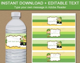 St Patricks Day Party Decorations, St Patricks Day Water Bottle Labels Printable Water Bottle Stickers Template, Water Bottle Wrappers