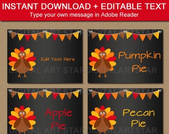 Thanksgiving Food Labels - EDITABLE Thanksgiving Buffet Cards - Printable Thanksgiving Place Cards - Table Tents - Food Tents - Fall Labels