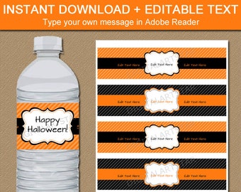 Halloween Water Bottle Labels Editable, Halloween Party Printables, Water Labels Template, Orange Drink Bottle Labels, Party Decorations H1