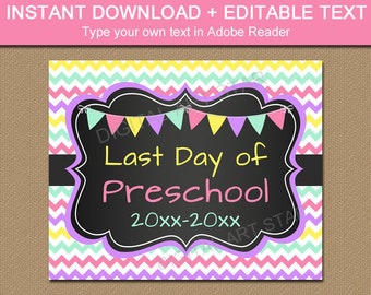 Last Day of Preschool Sign 2024, Last Day of Preschool Editable Sign, Last Day of Preschool Sign Printable, Chalkboard Sign Pink S1