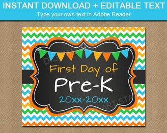 Pre-K First Day Sign, First Day of PreK Sign Boy, Downloadable First Day of School Sign, 1st Day of Pre K Sign Editable Template S1