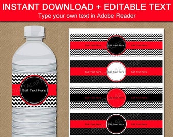 Red and Black Water Bottle Labels Birthday Template | Etsy
