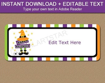 Happy Halloween Address Labels Template - Happy Halloween Labels - Halloween Witch Address Stickers - Return Address Labels Editable