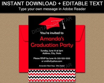 High School Graduation Party Invitation, Graduation Card, Senior Graduation 2024, PRINTABLE Black Red College Graduation Invitation G3