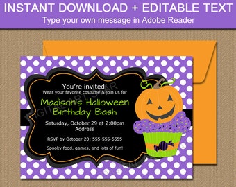 Pumpkin BIRTHDAY Invitation, Halloween Birthday Invitation, Kids Halloween Party, Little Pumpkin Invites, 1st Birthday Invitations HC