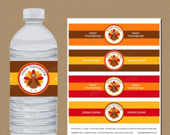 Thanksgiving Water Bottle Labels Digital - Printable Thanksgiving Water  Bottle Wrappers - Turkey Water Bottle Stickers Instant Download T1