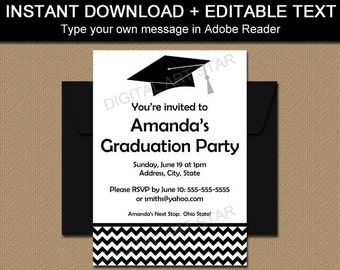 Black and White Graduation Announcement Template, Boy Graduation Invitation, Girl Graduation Invitation PRINTABLE, Grad Party Invite G3