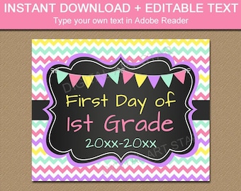 First Day of First Grade Sign Instant Download, First Day of School Chalkboard, Back to School Sign Printable, 1st Grade Sign Editable S1