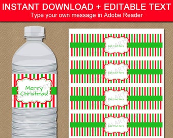 EDITABLE Christmas Water Bottle Label, Holiday Party Printables, Digital Christmas Template, DIY Christmas Party Supplies, Bottle Wraps CSV