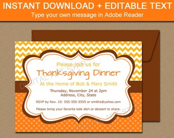 Thanksgiving Invitation - Printable Thanksgiving Dinner Invitation - EDITABLE Thanksgiving Invite - Fall Invitations - Autumn Invitations T1