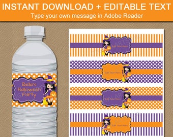 Printable Halloween Water Bottle Labels - Kids Halloween Birthday Party Decorations - Witch Birthday Printables - Water Bottle Stickers WDS