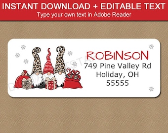 Holiday Return Address Label Download, Gnome Address Labels, Printable Christmas Address Labels, Editable Christmas Labels, Gift Labels