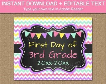 First Day of 3rd Grade Sign Instant Download, Back to School Sign Printable Third Grade, First Day of School Sign, Editable Sign Template S1