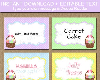 Easter Food Labels - Easter Labels Printable - Place Cards Easter - Easter Decorations - Easter Food Tent Cards - Editable Labels Stickers