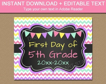 5th Grade First Day Sign, First Day of 5th Grade Sign, Printable Back to School Sign, First Day of School Sign Editable and Reusable S1