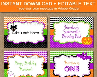 Halloween Label Stickers, Halloween Name Tags, Name Cards, Kids Halloween Candy Buffet Labels, Tented Place Cards Template, Printable Labels