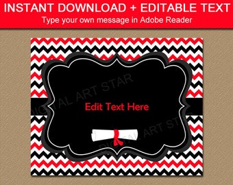 High School Graduation Sign Template, Red and Black Graduation Party Supply, College Graduation Party Decorations, Graduation Party Ideas G3