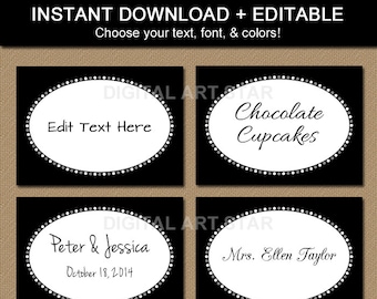 Black and White Buffet Cards - EDITABLE Printable Labels, Tent Cards, Party Labels, Candy Buffet Labels - Bridal, Wedding - INSTANT DOWNLOAD