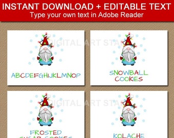 Christmas Food Labels - Christmas Tent Cards - Christmas Place Cards - Christmas Gnome Labels - Candy Buffet Labels - Holiday Label Template