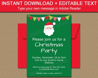 Santa Invitation - PRINTABLE Santa Invite - Holiday Party Invitation Download - Digital Christmas Invitation - Secret Santa Invitation C2