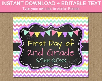 Editable Back to School Sign Template, First Day of Second Grade Sign Instant Download, 1st Day of 2nd Grade 2024 Sign Printable S1