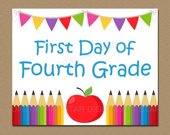 Printable First Day of 4th Grade Sign - 1st Day of School Sign - First Day of Fourth Grade Sign Instant Download - Welcome to 4th Grade S3