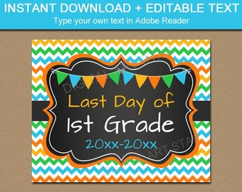 Last Day of First Grade School Sign Printable, Last Day of First Grade Boy, Last Day of 1st Grade Sign Editable Download Chalkboard Sign S1