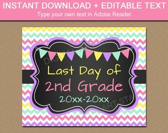 Last Day of Second Grade Sign 2024, Last Day of School Printable Sign EDITABLE Last Day of 2nd Grade Chalkboard Sign for Girl S1