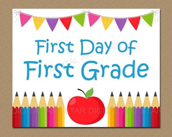 First Day First Grade Sign Instant Download, Printable 1st Day of 1st Grade Sign, Teacher Door Sign Apple, First Grade Classroom Decor S3