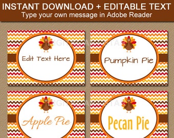 Fall Place Cards, Printable Turkey Labels, EDITABLE Thanksgiving Buffet Cards, Food Label Template, Food Tents, Turkey Template,  T3