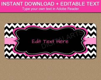 Editable Return Address Labels, Pink and Black Address Labels, Chevron Address Labels, Printable Labels, Small Labels Stickers Template