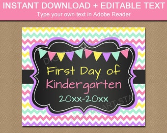 First Day of Kindergarten Sign 2024-2025, 1st Day of Kindergarten Sign Template Printable, Girl First Day of School Sign, Editable Sign S1