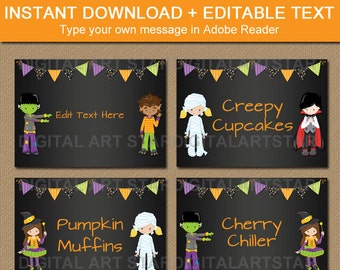 Printable Halloween Candy Buffet Labels - Halloween Chalkboard Buffet Cards - Kids Halloween Food Labels Editable Halloween Tent Cards HCBK