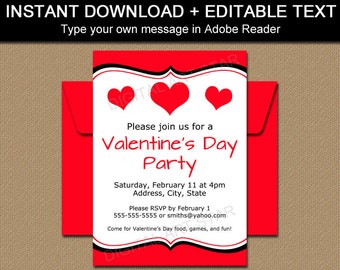 Valentine Invitations - Valentines Day Invitation Template - EDITABLE School Valentines Day Party Invitation - INSTANT DOWNLOAD Invites V6