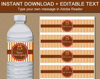 Thanksgiving Water Bottle Label Template - Thanksgiving Water Bottle Stickers - Thanksgiving Bottle Wrappers - Thanksgiving Printables T5