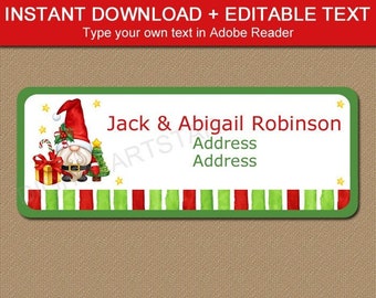 Santa Gnome Address Labels Stickers, Return Address Labels Christmas, Christmas Watercolor Address Labels, Santa Gift Label Download