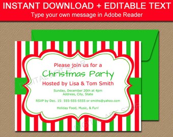 Christmas Invitation Template - EDITABLE Xmas Invitations Cute Holiday Invites - Digital Christmas Invitation - Printable Invites CSV
