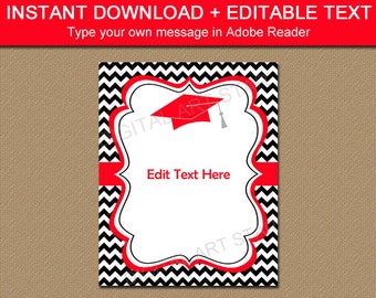 High School Graduation Sign, College Graduation Sign Red Black White, Printable Sign, Editable Sign, Graduation Photo Prop, Party Ideas G3