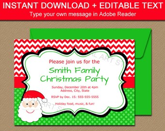 Christmas Party Invitations - Printable Christmas Invitations - Santa Invitation - EDITABLE Christmas Invitations - DIY Holiday Invites C4