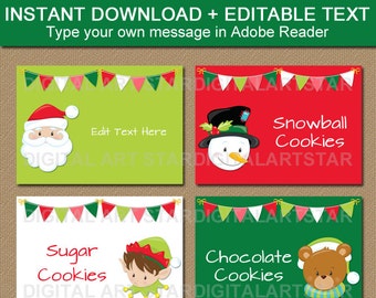 Kids Christmas Labels, Christmas Place Cards, Christmas Party Labels, Christmas Food Labels, Christmas Tent Card, Holiday Label Template C2