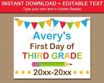 Editable First Day of Third Grade School Sign - Printable Back to School Sign - First and Last Day Signs - First Day of 3rd Grade Sign S2