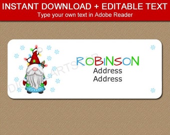 Christmas Address Labels Template, Christmas Gnome Labels, Christmas Return Address Labels, Christmas Gift Labels, Editable Address Labels