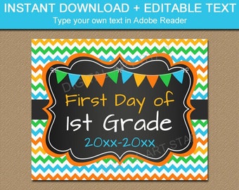 First Day of 1st Grade Printable Sign, First Day of First Grade 2024, Downloadable First Day of School Sign, Chalkboard Sign Editable S1