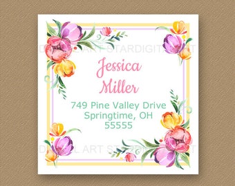 Floral Address Label Template - Spring Address Labels - Return Address Stickers - Printable Address Labels - Editable Address Template