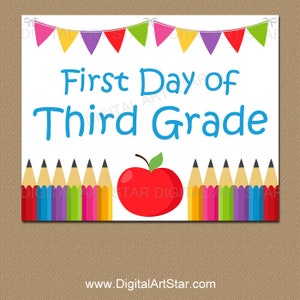 First Day of Third Grade School Sign Back to School 3rd Grade Sign Welcome to Classroom Printable Teacher Door Sign Pencils S3 image 1