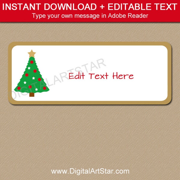 Christmas Address Labels Editable - Christmas Tree Address Label Template - Return Address Labels - Holiday Address Label Template Download