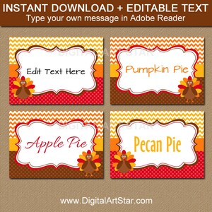 Printable Thanksgiving Food Tags Turkey Labels, EDITABLE Thanksgiving Buffet Cards, Thanksgiving Buffet Labels Thanksgiving Place Cards T1 image 1